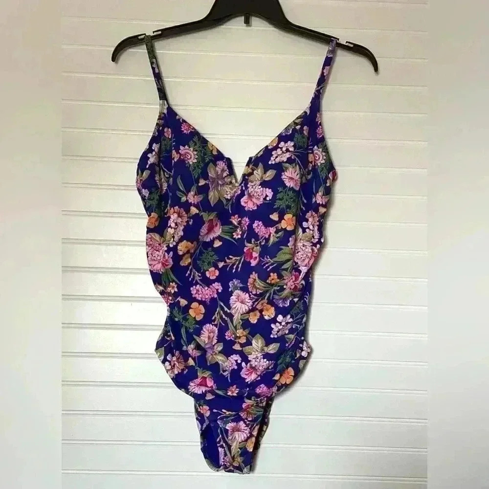 NWOT Time and Tru Floral Women's V Wire One Piece Swimsuit, Size XL (16-18)